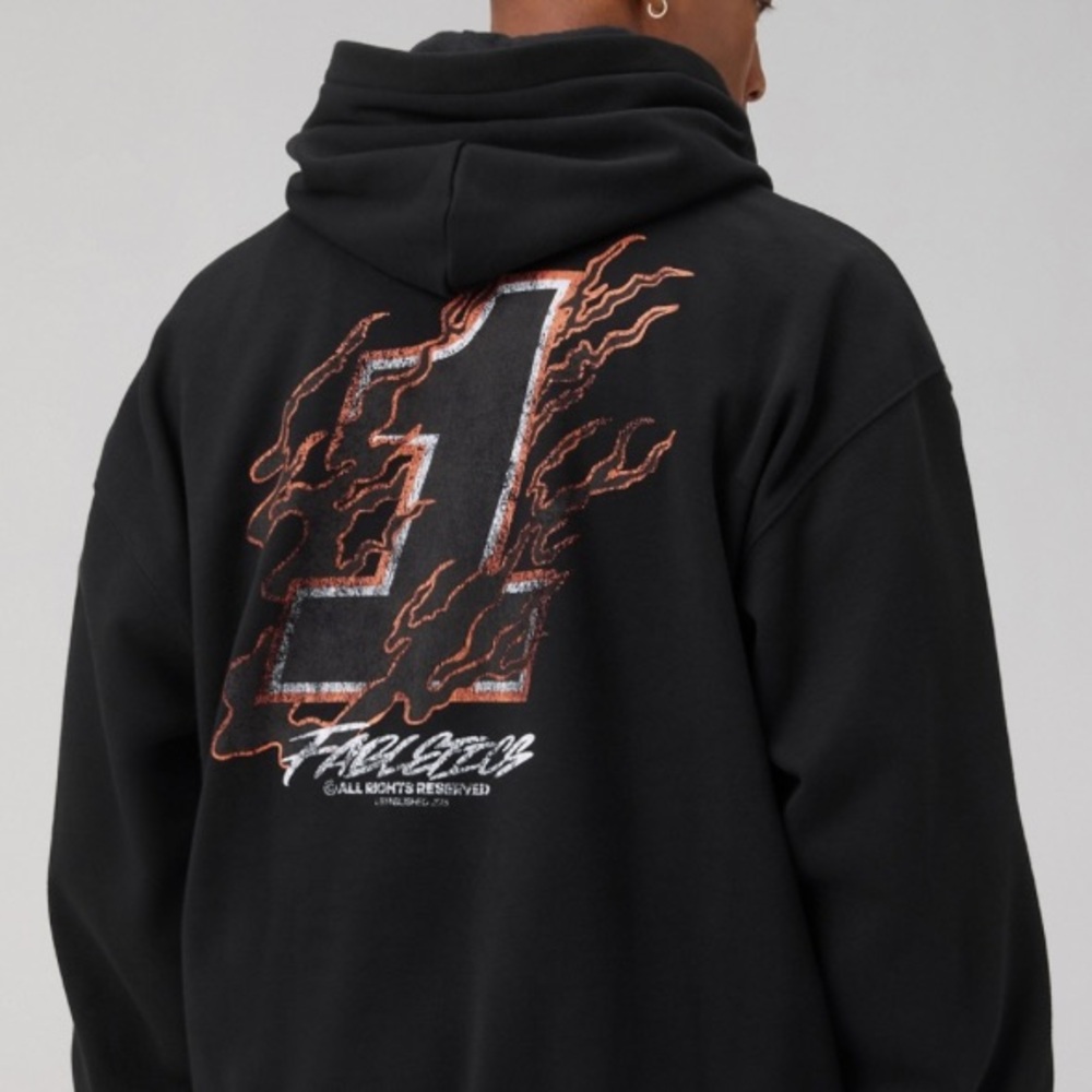 NWT Fabletics The Go-To Hoodie (Oversized) Black/Fire One L K54‎